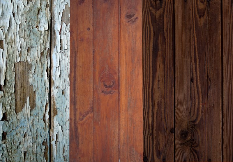 Wie Holz mit alter Lasur und neuer Lasur aussieht